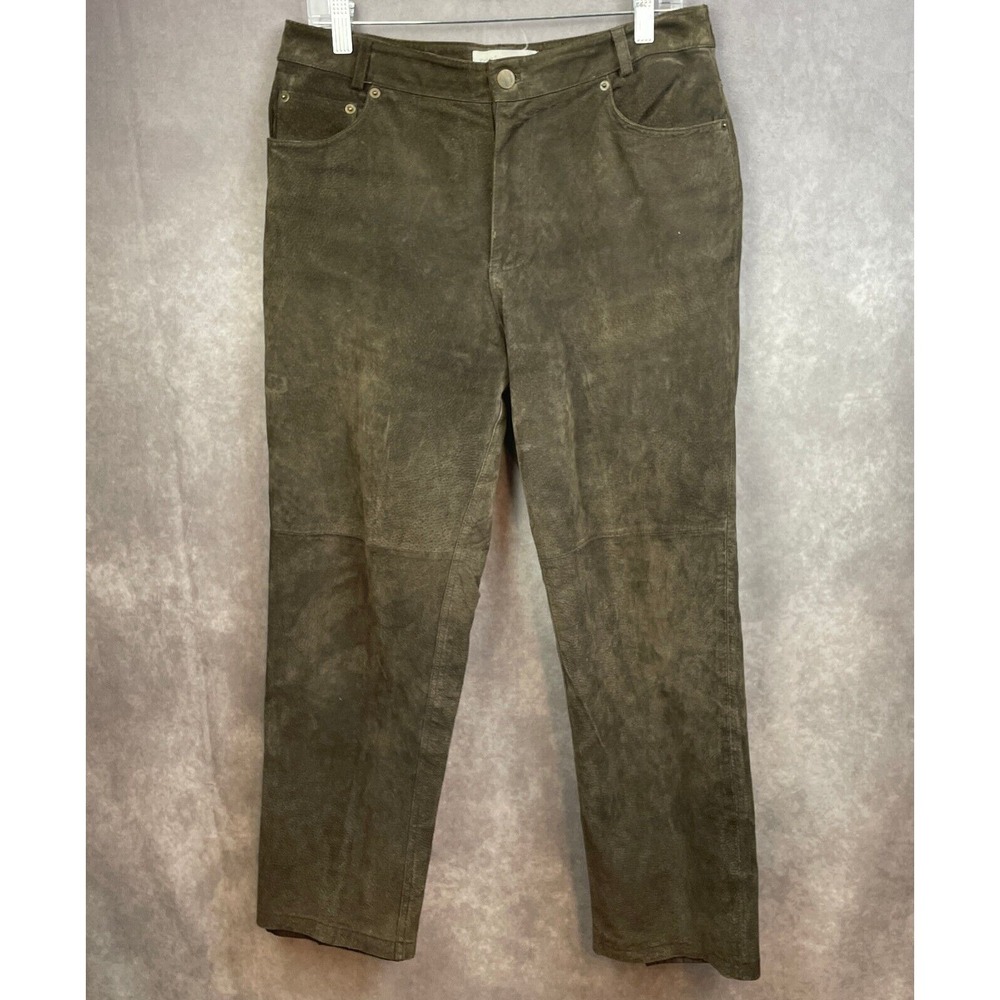 Real Comfort Pants Womens 12 Petite 100%‎ Genuine Leather Tan Brown Lined Biker